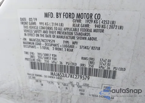 2019 Ford Ecosport Ses from USA, damaged, VIN MAJ6S3JL7KC279579
